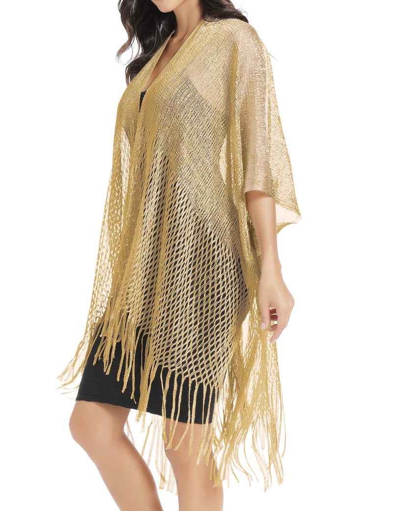 Rheane Gold Sequin Shawl, Sequin Cardigan For Wedding and Formal Event Dressesy, Gold Jacket For Evening Event - Image 5